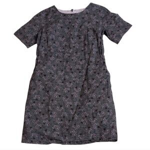 Jennifer Glasgow Floral Mini Dress Purple And Grey Cotton Pockets Size XS